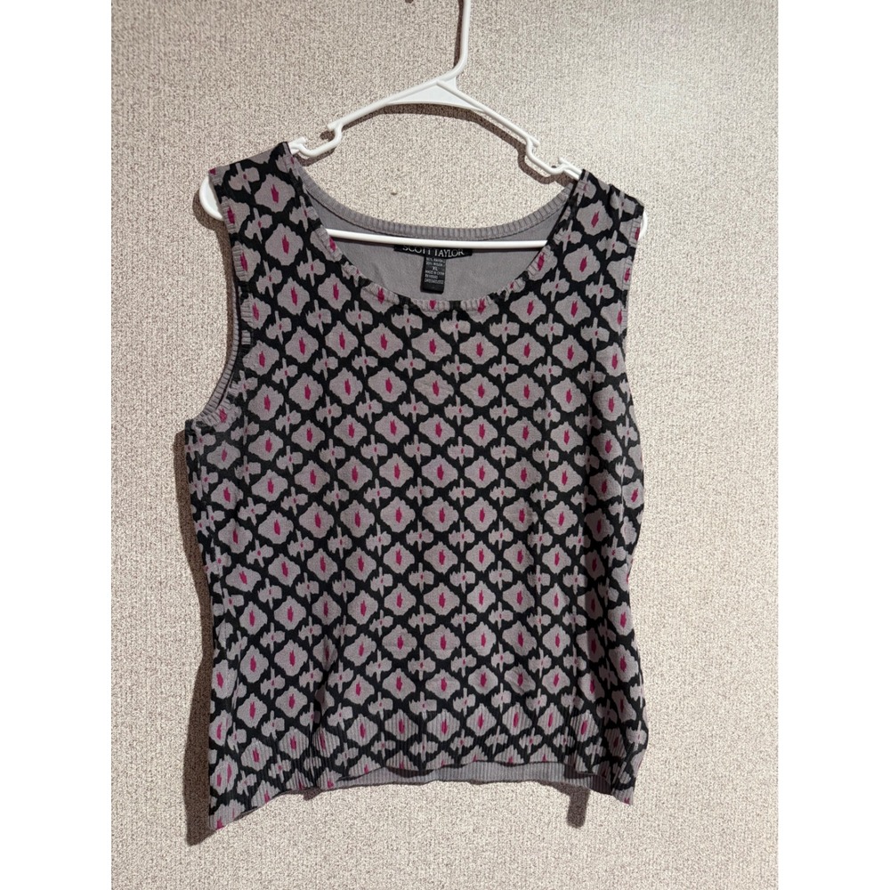 Scott Taylor Womens‎ XL Gray Black Pink Geometric Knit Sleeveless Sweater Vest